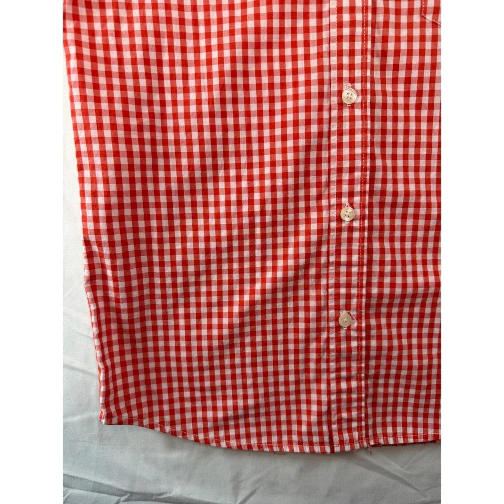 Nautica Boys Red White Gingham Short Sleeve Button‎ Down Shirt Size M 10/12